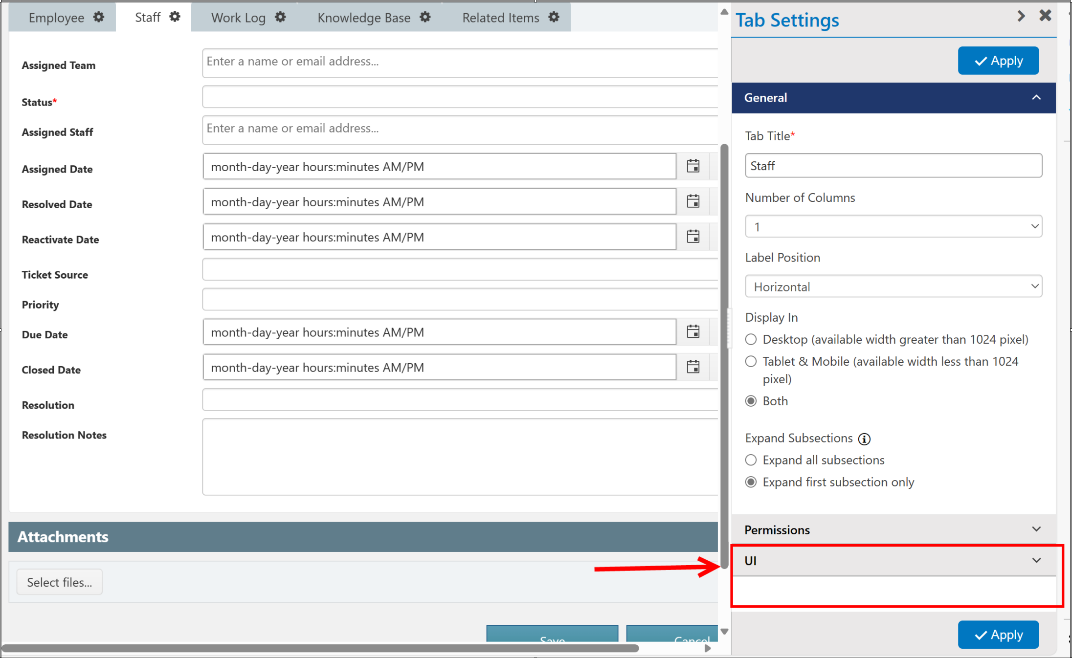 UI of Tab