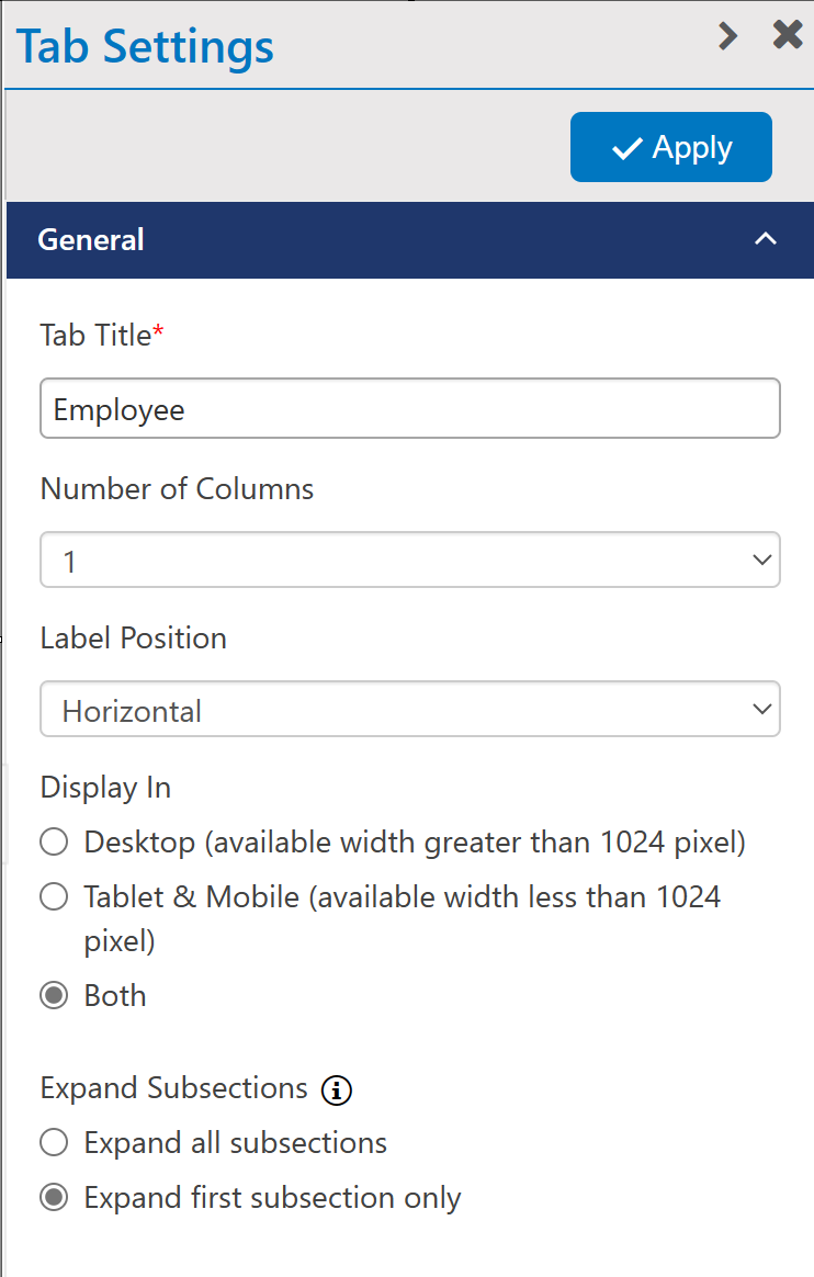 tab and section setting