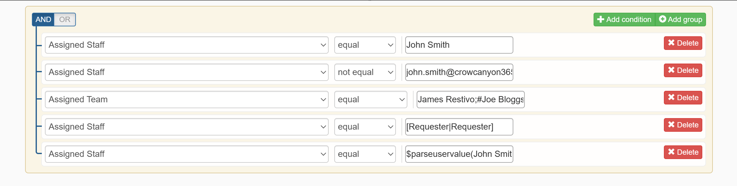 Person or group in condition 1