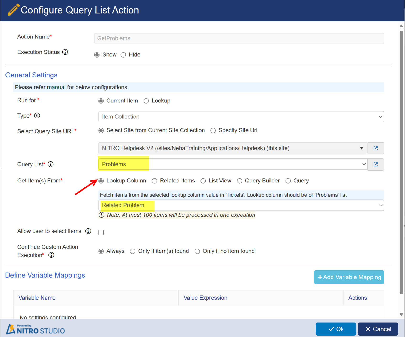 CA Query action for loop item