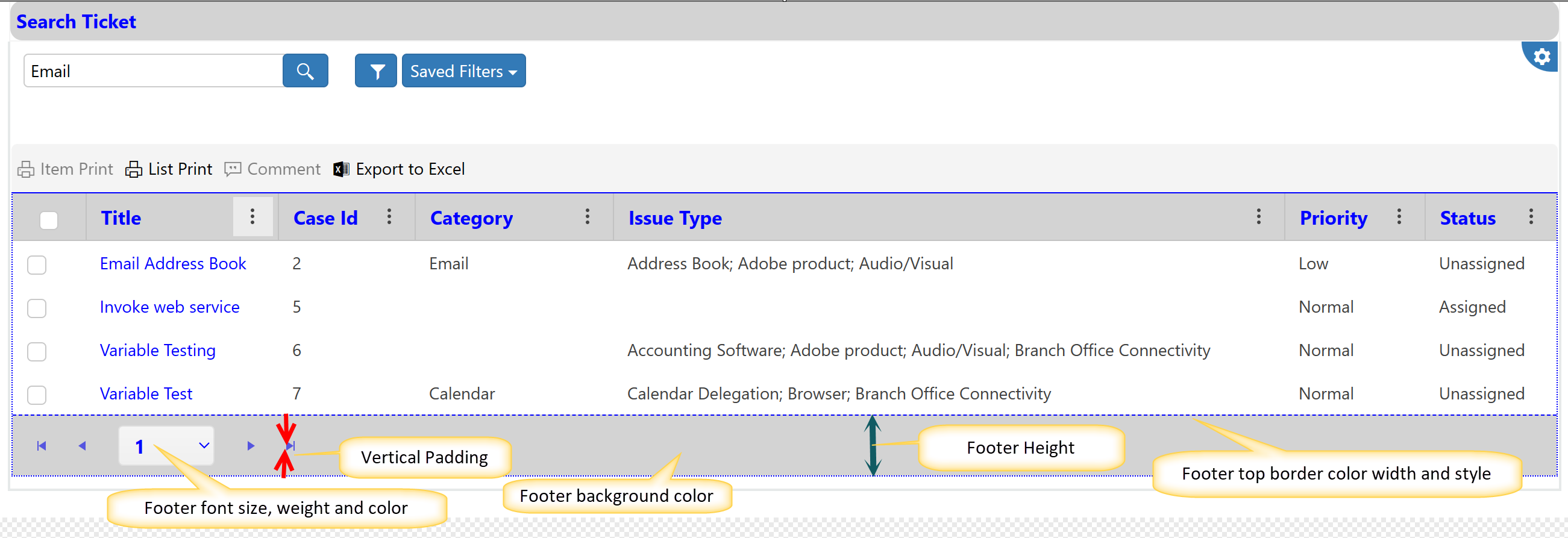 Footer extended settings