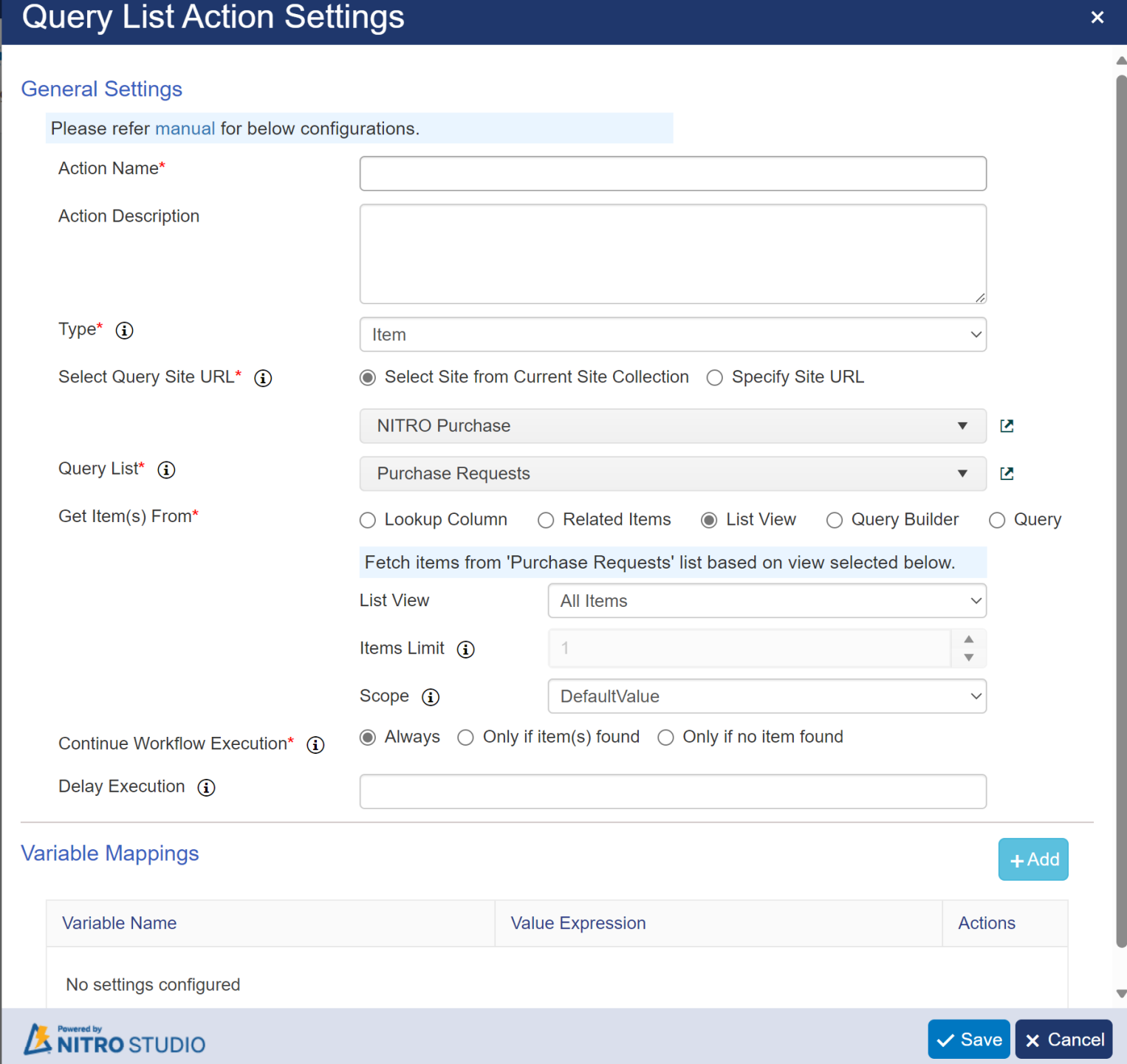 Query List Action Designer