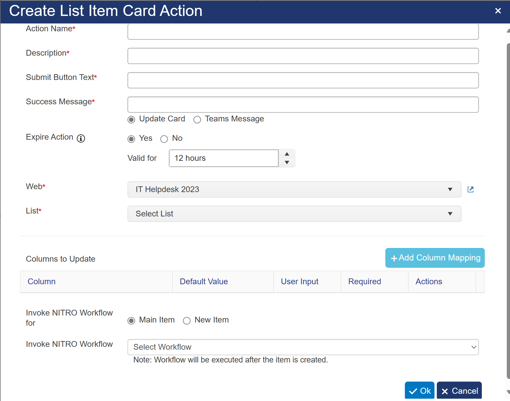 Create List Item Action In post Card