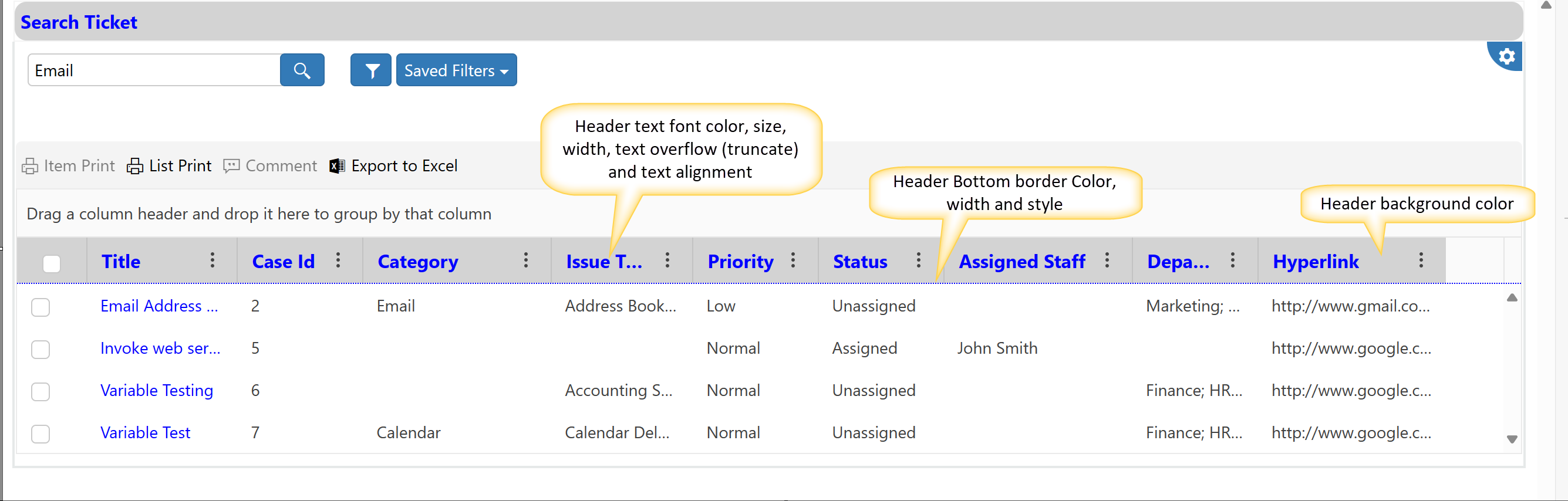 Header extended settings