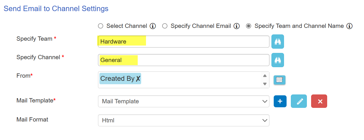 Sample example of fixed team and channel name