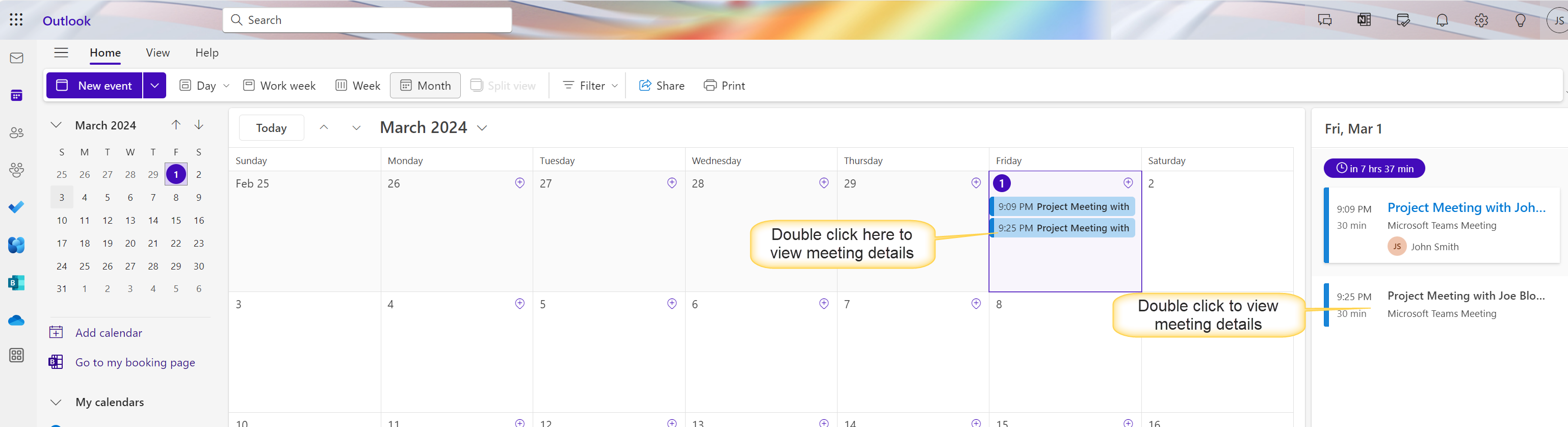 Attendee double click on meeting