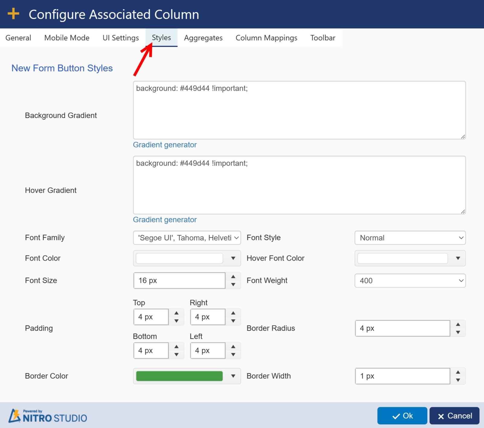 Style setting in associated item