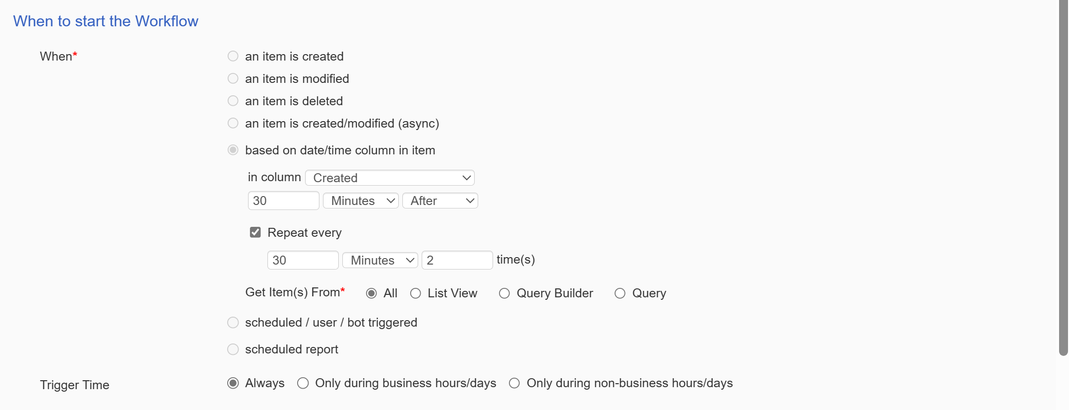 Timer based workflow